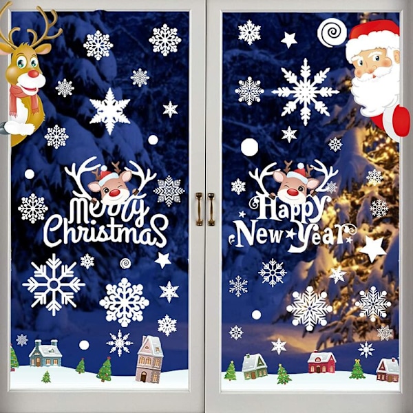 8 Juldekaler Jul Fönsterdekaler Dekoration, Snöflinga Rensa Dekaler Tomte Återanvändbara Statiska DIY-dekaler för Jul