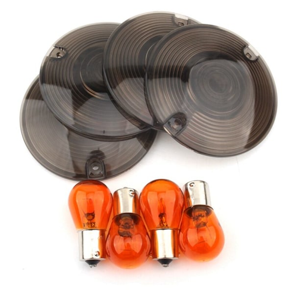 4Pcs Motorcycle Carbon Fiber Turn Signal Lens Cover Bulbs for Touring Glide Road FLHT FLST FLTR