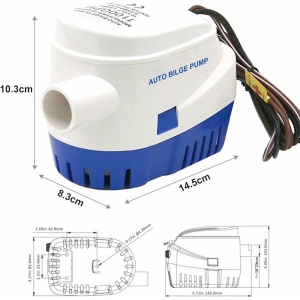 12V 1100GPH/ 70LPM Automatisk Lænsepumpe med Flydeskifte