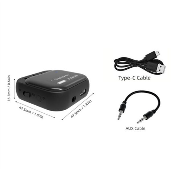 Bluetooth 5.2 skjerm Bluetooth-mottaker 2 i 1 Bluetooth-sendermottaker bærbar 3,5 mm bil Bluetooth-mottaker