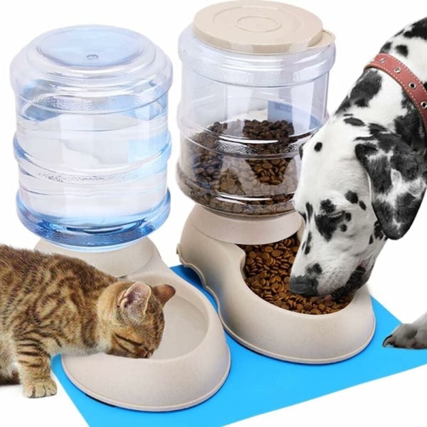 Foder- och vattenautomat, automatisk vattenfontän, drickare och automatisk matare för katt/hund/husdjur 3,8 l x 2 st