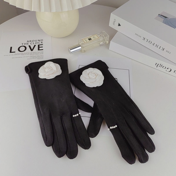 Handskar Camellia pekskärmshandskar Vinterförtjockade varma handskar för kvinnor