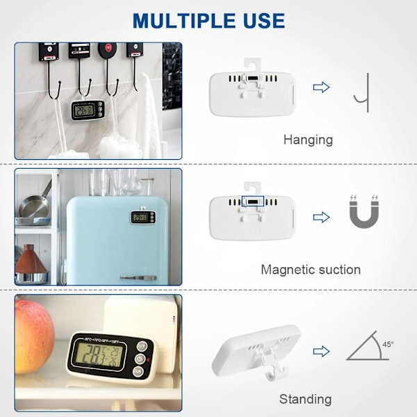 Kjøleskapstermometer, 2 stk Vanntette Frysertermometer med Henger Maksimum/Minimum Opptaksfunksjon Enkel å Lese LCD-Skjerm Ideell for Hjem (Hvit og Svart)