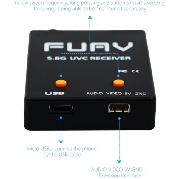 Skydroid UVC Single Control Mini FPV-modtager OTG 5.8G 150CH-kanal video- og lyd-downlink-transmission til Android