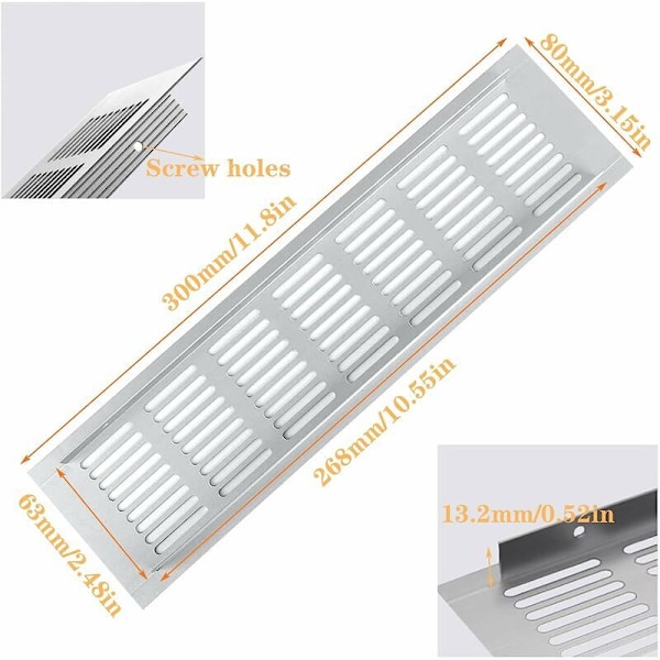 4 stk. Aluminiumsventilasjonsgitter, Stor Ventilasjonsgitter Rektangulært Ventilasjonsgitter Ovnventilasjonsgitter for Ventilasjon av Skap og