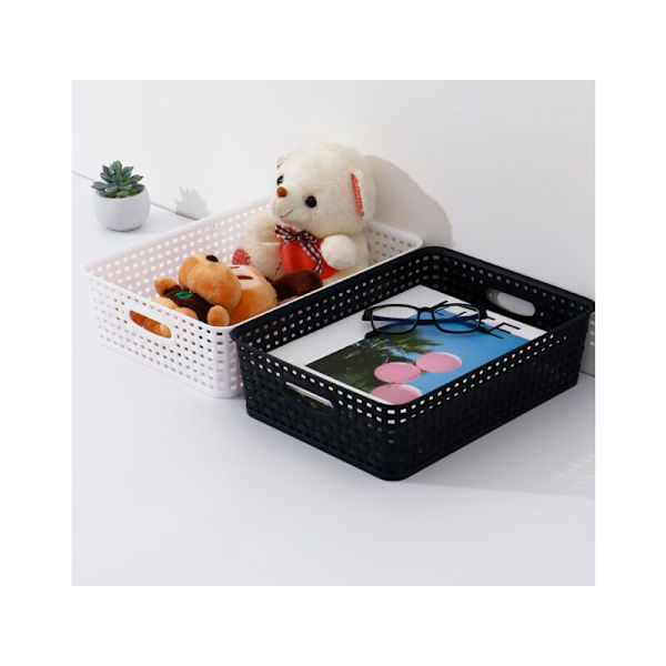 Plastik Opbevaringskurve/Organiseringskurv 34 x 25 x 9,2 cm Sæt af 6 (Hvid, Sort, Grå) (Sort)