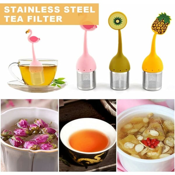 Silikone te infuser, 3 STK urtete filter, sød 304 rustfrit stål mesh te filter med silikone håndtag til løs te