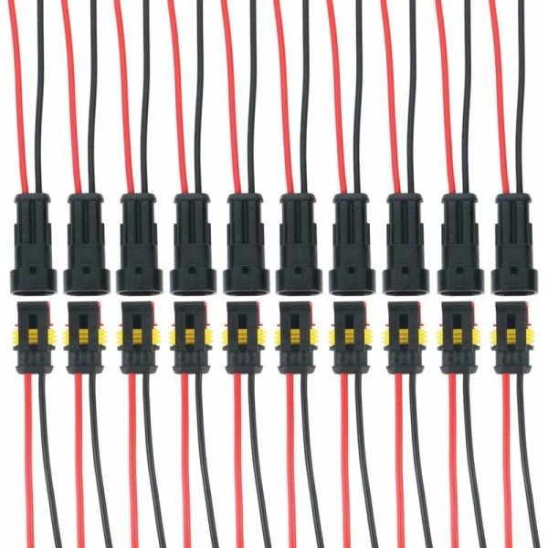 10 sæt 2-polet vandtæt elektrisk stik til bil med ledning, vandtæt bilstik, støvtæt, isoleret og forseglet -