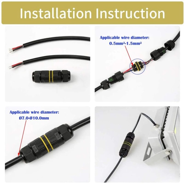 Vandtæt forbindelsesboks/ 3 stk. IP68 vandtæt kabelforbindelse/Udvendig kappeforbindelse/Maks Ø10 mm kabel/Vejrbestandigt udendørs forbindelseskabel Soc