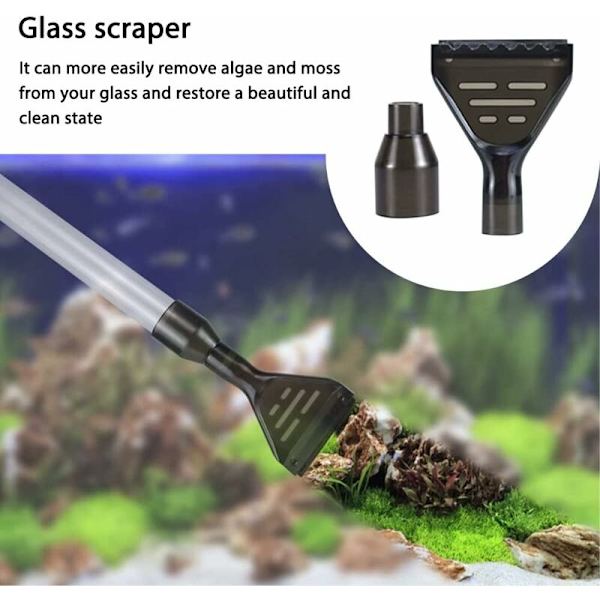 Akvariegrusrengörare, 3 i 1 Akvarievattenväxlare, med lufttryckknapp och vattenflödesregulator för vattenbyte, tvättsand, akvarium