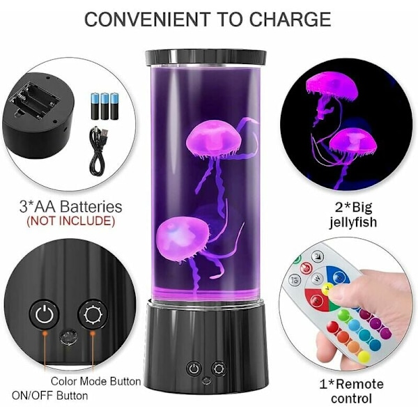 Lava Akvarium Maneter Lampe - LED Maneter Nattelys med 16 Farger, Fjernkontroll, Avslappende Bursdagsgave til Menn og Kvinner