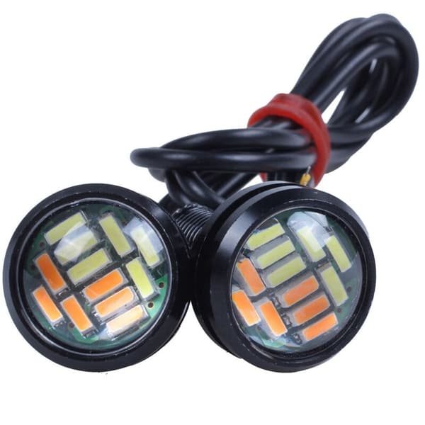 12 färger 12V 23mm Dubbel Switchback 4014 LED DRL Eagle Eye Dagsljus