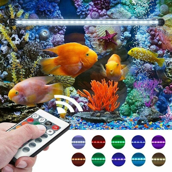 39 cm LED akvarielys med fjernkontroll, fargerikt lys, kan endre farge, egnet for svømmebasseng, akvarium, etc.
