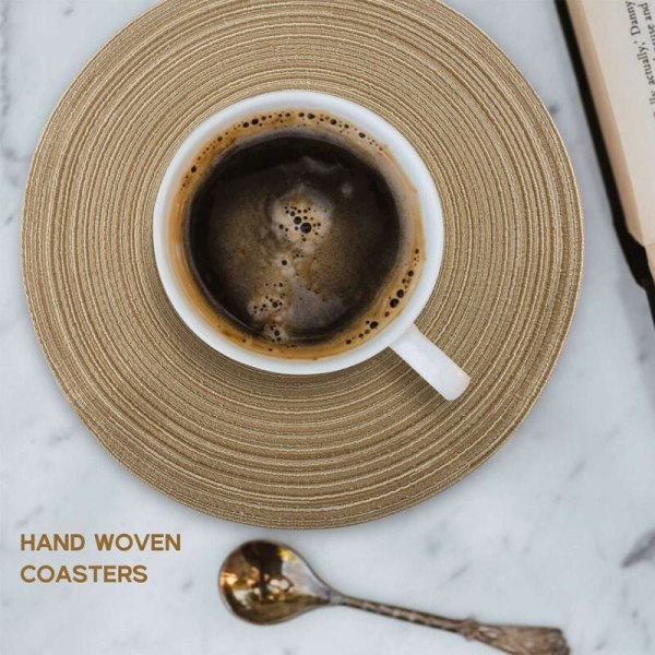 Runda flätade placemats tvättbara köksbord placemats för bröllopsfest på 36cm (kaffefärg, 4-pack)
