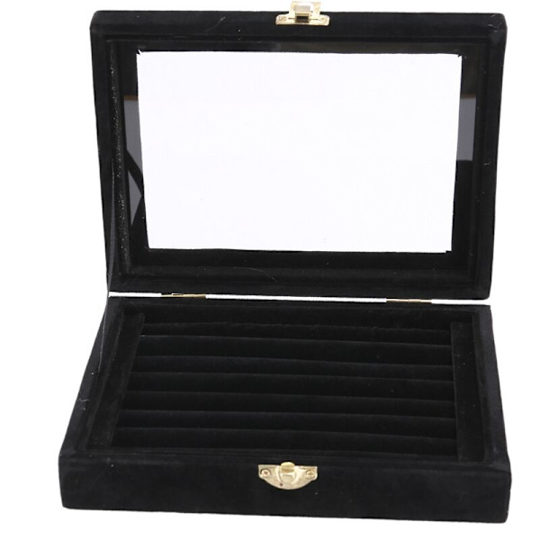 Fløjlsglas Ring Øreringe Display Opbevaringsboks Bakkeholder Organizer Etui, Sort