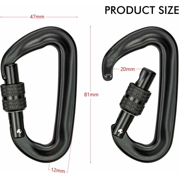 2Pcs Climbing Carabiner 12KN (1200KG) Heavy Duty Aluminum Carabiner D-Shape Locking Carabiner for Hammocks Yoga Swing Camping Keychain Lock Dogs