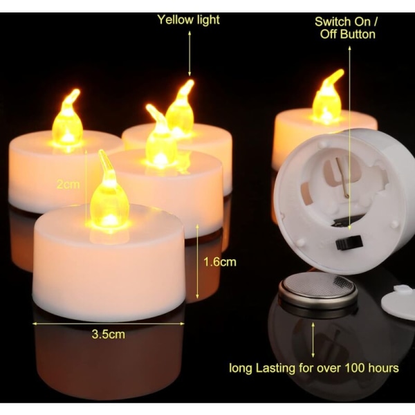 Batteridrevne flammefri LED-telgtelys med CR2032-batterier, flammefri LED-telgtelys, flimrende stearinlys med flimrende effekt, varmt hvidt