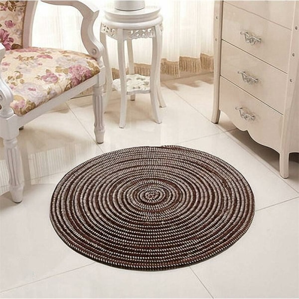 Hand Woven Area Rug - Round - for Living Room, Bedroom, Bathroom, Children's Room - Coffee - 80 x 80 cm - Sunny