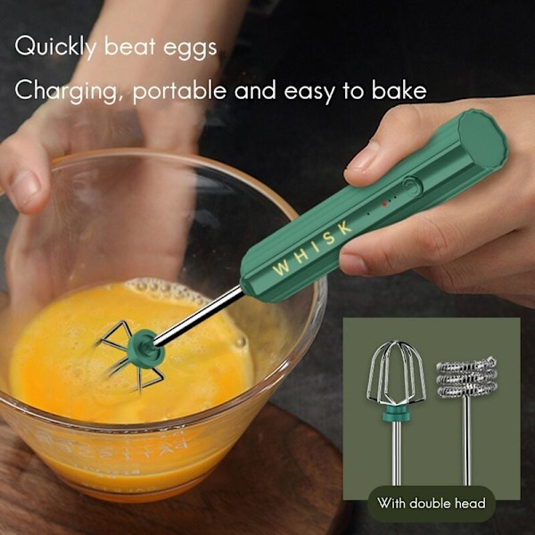 USB Laddningsbar Elektrisk Visp Ägg Handmixer Kaffe Blender Hushålls Skakare Mixer Skummare Grön