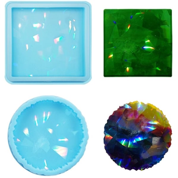 Holografisk Lys Skygge Kop Underlag Måtte Coaster Krystal Epoxy Resin Form Silikoneform DIY Håndværk Værktøj (Firkant)