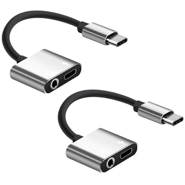 2X 2-i-1 Type-C til 3,5 mm hodetelefonkontakt Adapter / Lader, Hodetelefon Aux Lyd