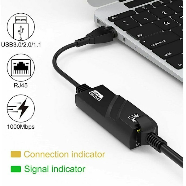 USB Ethernet 3.0 - RJ45-sovitin, mahdollistaa 1000 Mbps LAN-verkkoyhteyden, yhteensopiva Windows 10/8.1/8/7/Vista/XP, Mac OS 10.6 ja uudempi, Lin