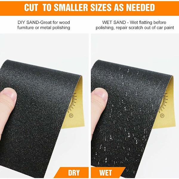 Sandpapper, 120 till 3000 Grit Vatten/Torrsandpapper 9 x 3,6 tum, Används för polering av metall, trä, bilar, våt (42 papper)