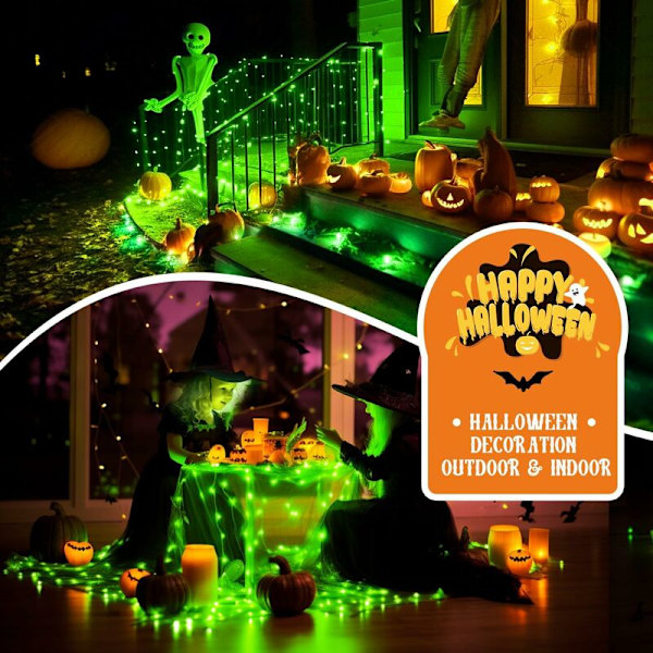 2-pack Solcellsstränglampor för utomhus, vattentäta, gröna LED-stränglampor med 8 lägen, kopparkabel för träd, trädgård, gård, uteplats, bröllop, jul