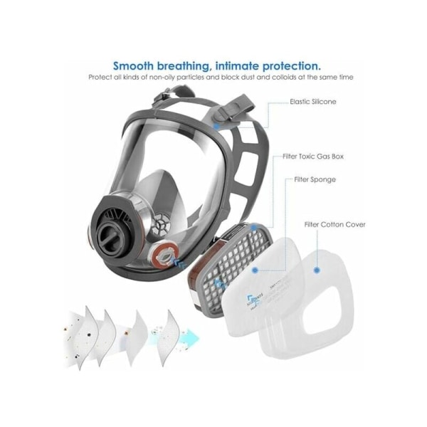 Återanvändbar volymmask med filter för skydd mot ångor och partiklar Anti-damm gasmask för färger, lack, snickeriarbete, jordbruk--