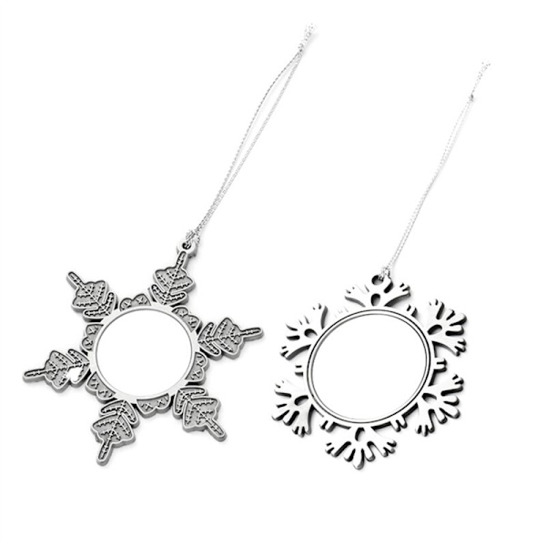 12 st DIY Sublimering Snöflinga Ornament Blank Juldekorationer Metall Hängande för Jul Fest