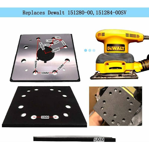 Udskiftningsslibningspude til Dewalt 151280-00, 151284-00SV Sander, Kompatibel med Black & Decker, Dewalt og Porter Ledningsbaserede Slibemaskiner