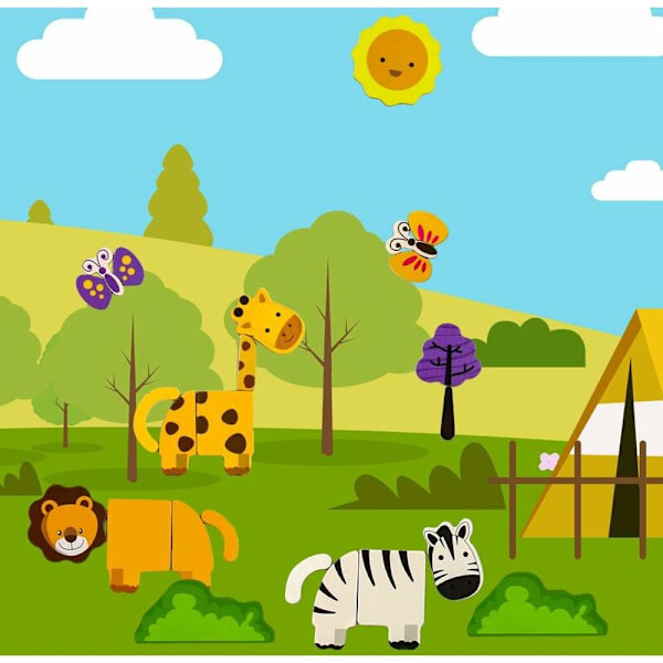 Trä magnetisk pusselstaffli magnetisk tavla pedagogiska spel dubbelsidig svart tavla trä doodle tavla 123 bitar träleksaker, Sunny