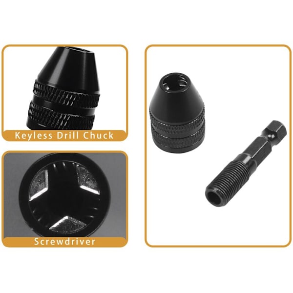 0,3-3,6 mm slagchucknyckellös skruvmejseladapter 1/4\" skaft svart borr