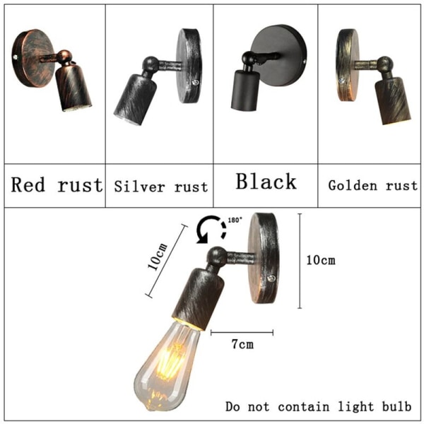 E27 Europeisk Antik Vegglampe Enkelt Hode Enkelt Sengelampe Nordisk Smijern Vegglampe Bar Ganglampe, Svart