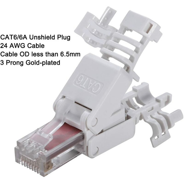 2 stk verktøyfri RJ45-kontakter UTP-nettverkskontakt, verktøyfri for solid CAT5/5E CAT6/6A flertrådet Ethernet-kabel