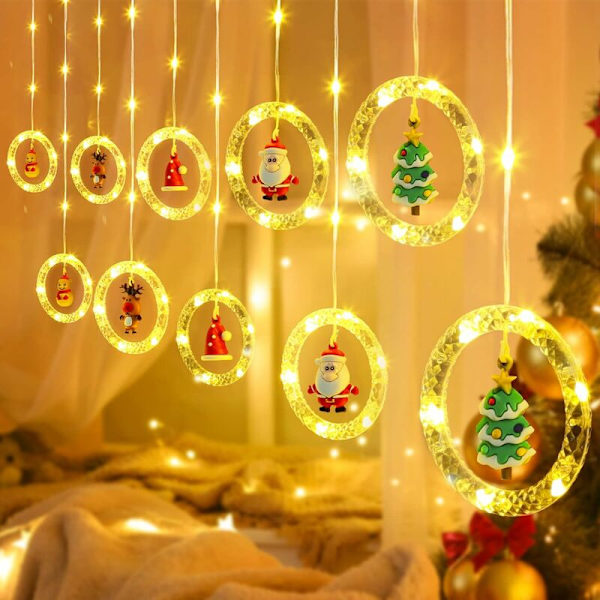 Julelys Gardin, 3M 100LEDs Gardinlys Girlander 8 Lysmoduser med Timer 3D Julegirlander Vanntett IP65 Lysdekorasjon for Vindu