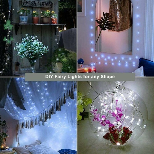 Sett med 12 batteridrevne lyslenker (inkludert) 2M 20 LED lyslenker i flerfarget kobbertråd for julepynt, bryllup, fester, C