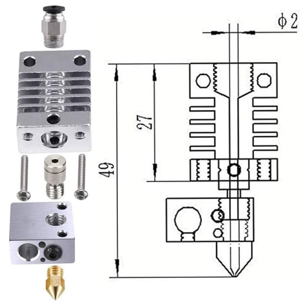 Helt metall Hotend - Titan varmebrudd, .4mm dyse, pneumatisk kobling, Creality silikon sokker 3 PRO oppgraderinger