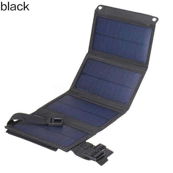 50W Vikbar Solpanel USB 5V Vattentät Solcell Utomhus Bärbar Powerbank för Mobiltelefon Camping, SVART