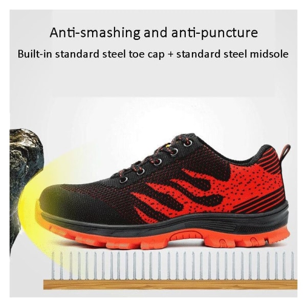 Sikkerhedssko til mænd og kvinder, sneakers med skridsikker stål tåhætte, åndbart mesh + let og behagelig + anti-punktur, sommer-36