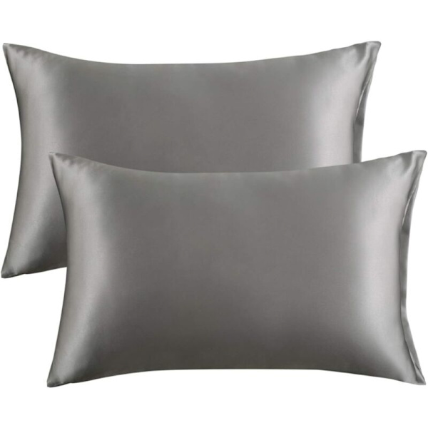 Satin Kuddeöverdrag för Hår och Hud, 2-pack - Standardstorlek Kuddeöverdrag - Satin Kuddeöverdrag med Kuvertstängning 20\" x 29\" Mörkgrå
