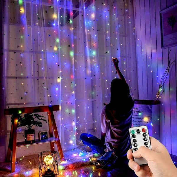 3  3M Lumira Gardin, 300 LED Lyslenker Lysende Gardin LumiChristmass Vindudekorasjon Jul Bryllup, 8 Vanntette Lysmoduser IP64 [Energi