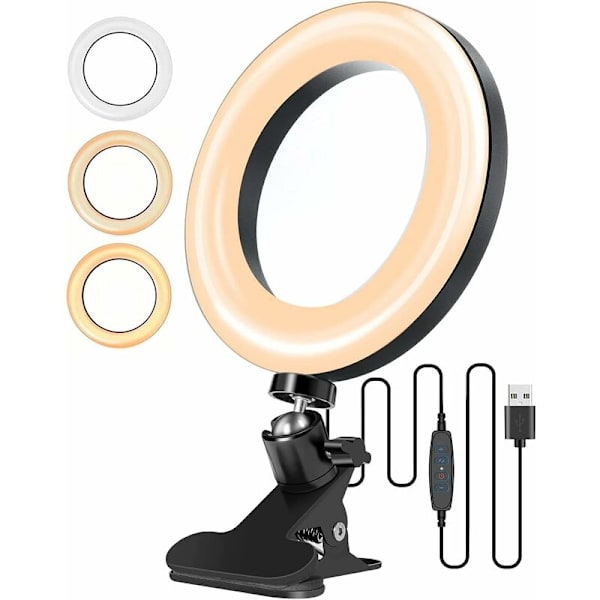 Laptop Ringlampa, 6.3\" LED Konferenslampa med Klämma, Ringlampa 3 Ljuslägen Videokonferenslampa för Tiktok Video Youtube Vlogg Makeup Själv