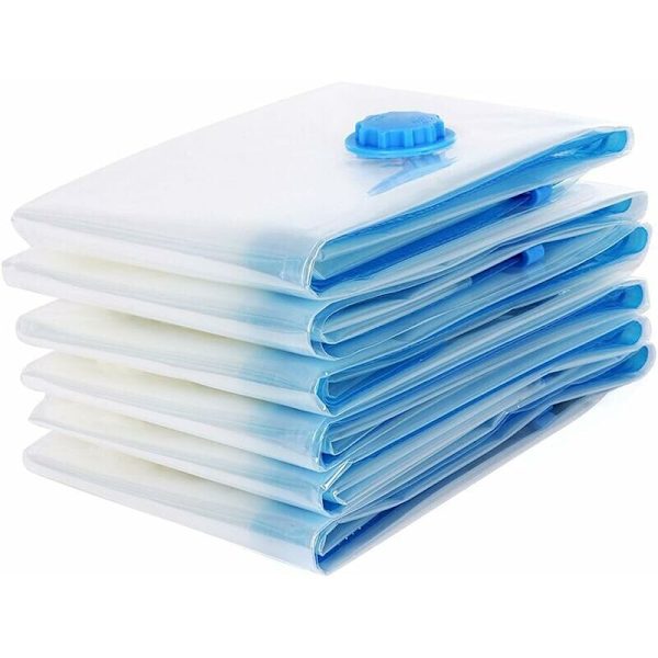 Paket med 6 Vakuumförvaringsväskor 40x60cm, Resevakuumväska, Återanvändbar Vakuumförvaringsöverdrag, Rullande Förvaringsväskor för Kläder, Täcken, Sängkläder - Transparent