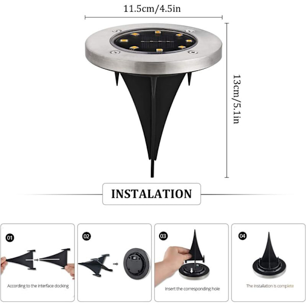Sollampa för utomhus, kallvit 6000K, 4-pack, vattentät IP65, solcellsdriven, infälld, för gångväg, trädgård, uteplats, gräsmatta - RWLighting Utomhusbelysning Sol
