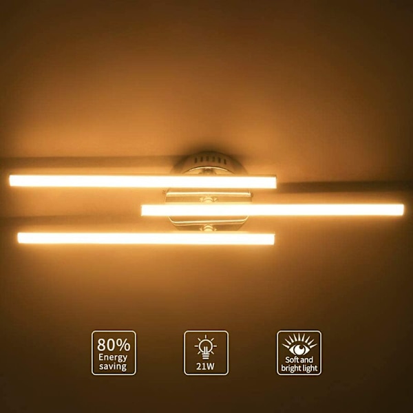 LED Loftlampe, 21W Moderne Parallel Strim Design Loftlampe med 3 Parallel Strim Lys til Stue Soveværelse Spisestue