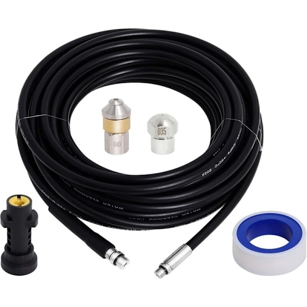 15m Rørrenser Slange, Karcher Ferret Kompatibel med Karcher K2, K3, K4, K5, K6, K7, Høytrykksvasker 180Bar 60°C for Tette Rør og Rengjøring