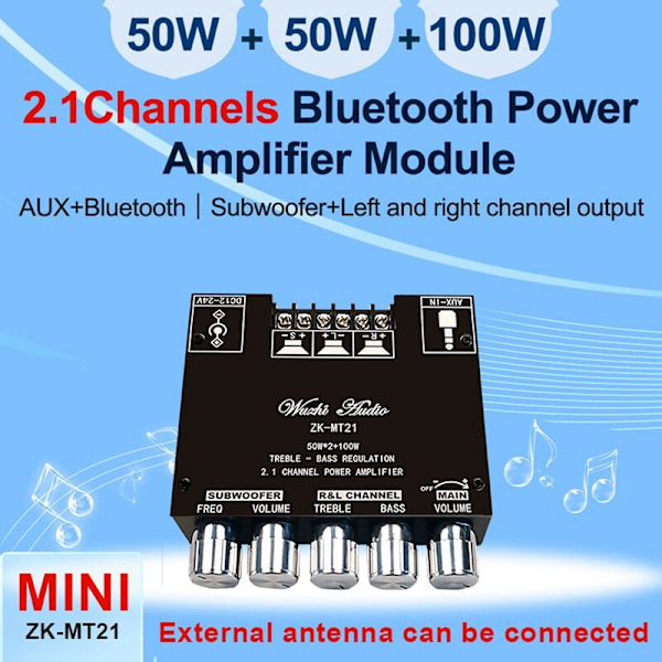 ZK-MT21 2.1 Bluetooth 5.0 Subwoofer Forstærkerkort Stereo Audio Forstærkermodul