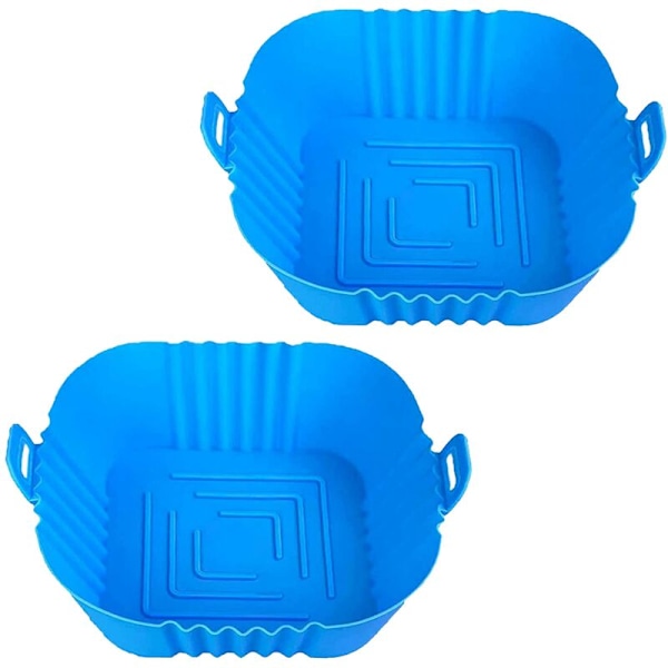 Silikon Air Fryer-gryta, 8,5 tum Återanvändbara Air Fryer-foder, Kvadratiska Air Fryer-tillbehör, Silikon (2 x Blå)