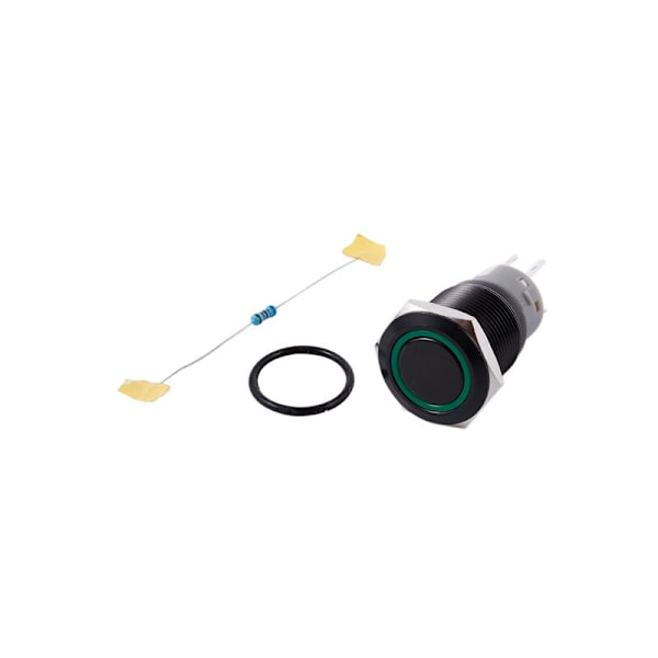 Momentan tryckknappsbrytare 1NO1NC Svart metallskelett med LED-ring Lämplig för 19 mm 3/4 tum hål 110V Ljusgrön